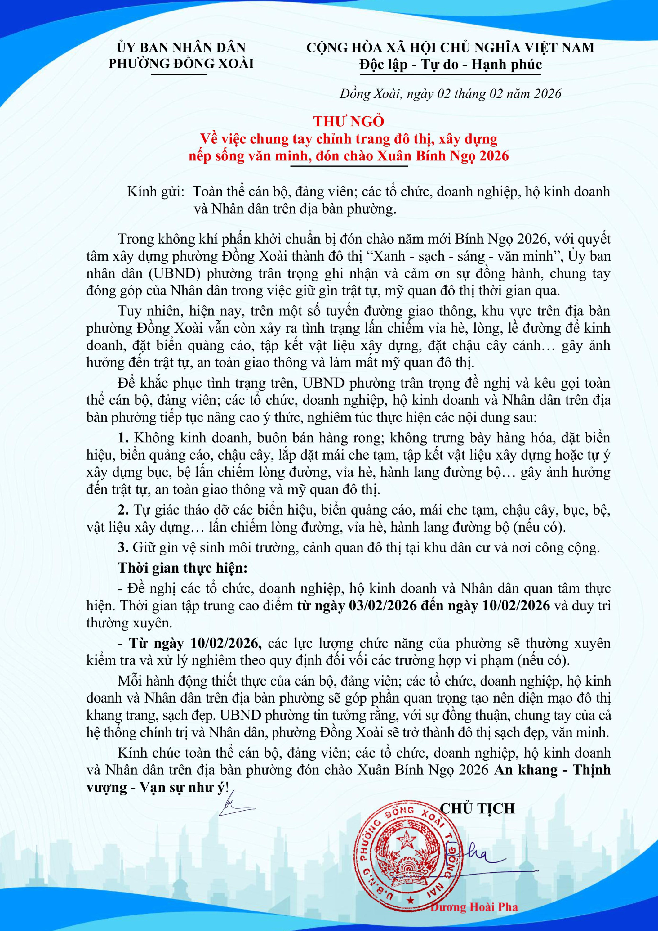 1 trình THƯ NGỎ chung tay chỉnh trang đô thị signed signed